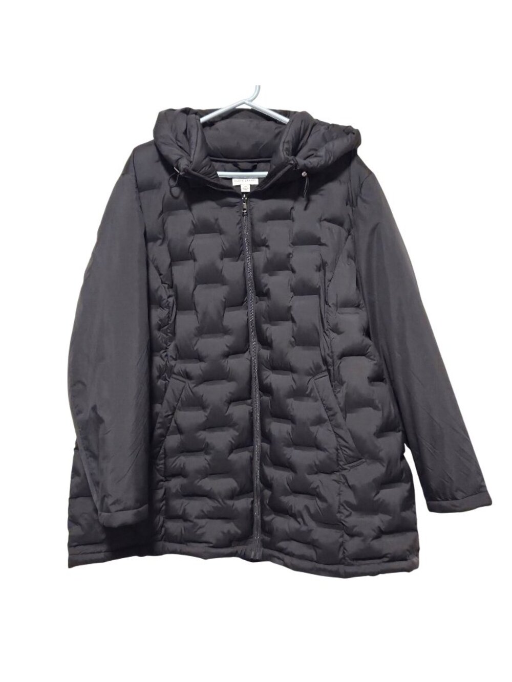Susan Graver Black Quilted Hooded Puffer Jacket Womens 3X Plus Size Full Zip